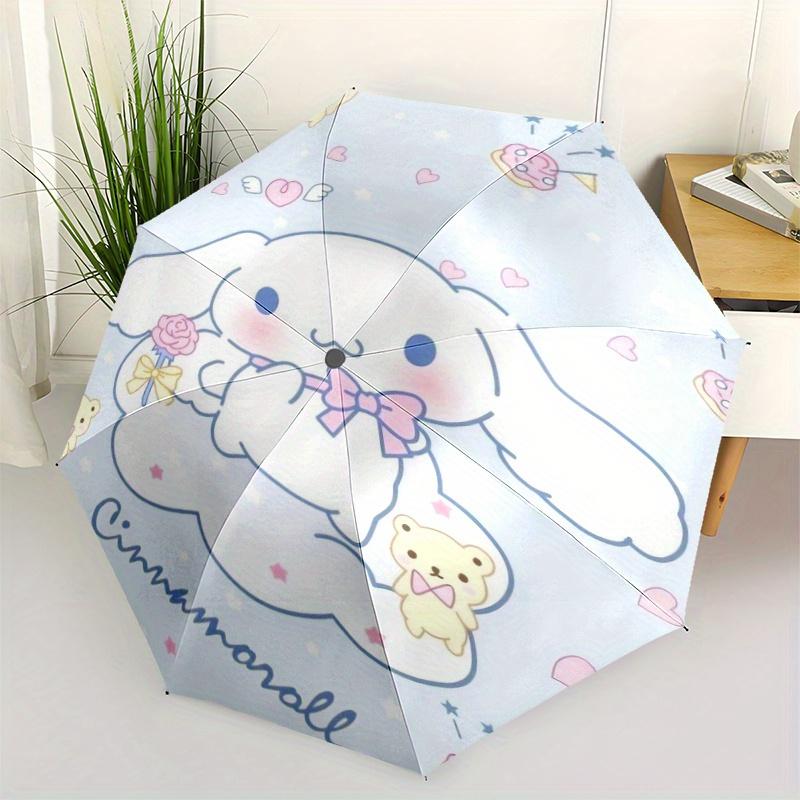 Blue Cinnamoroll and Bear Automatic Opening and Closing Cartoon Umbrella, Lightweight 3-Fold, With Cute Cartoon Characters, Suitable for Home, Outdoor