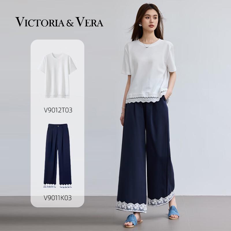 VICTORIA&VERA Женская футболка с кружевной отделкой и короткими рукавами