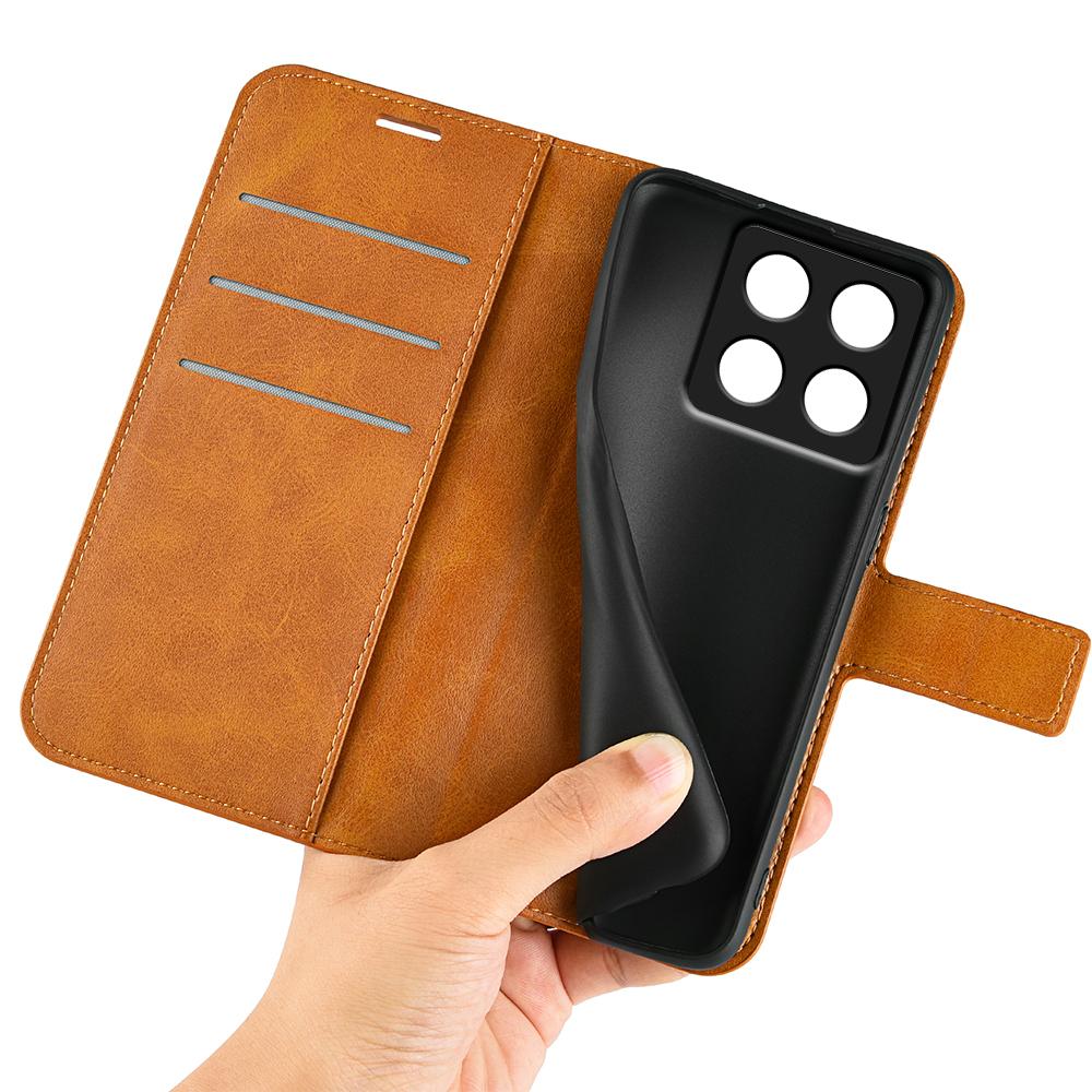 Чехол-подставка для Xiaomi 14T, противоударный, из кожи с текстурой теленка, чехол для телефона