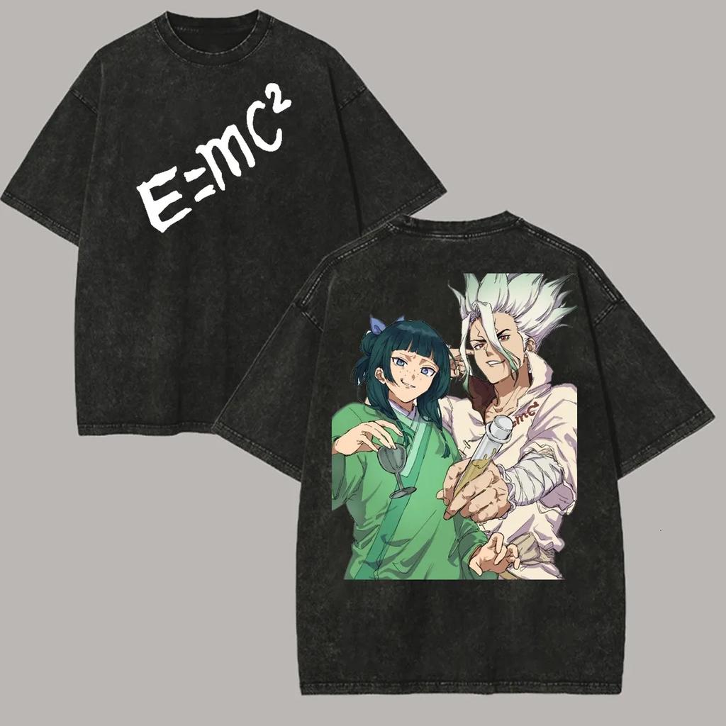 Washed Tee New Dr Stone Anime Ishigami Senku Graphic Tshirt Vintage Washed Oversized T Shirt Men Women Clothing Cotton Short Sleeve Tees oversize3