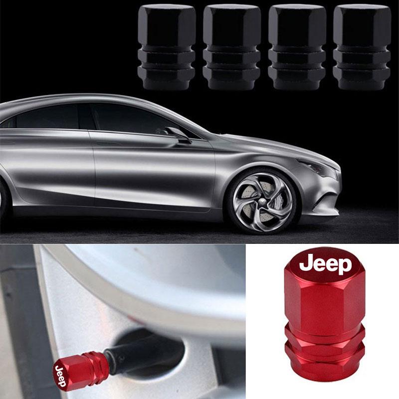 Car Tire Valve Cap Aluminum Tire Valve Stems Cap Sticker For Jeep Grand Cherokee Wrangler JK Gladiator Compass Renegade Patriot AJX1