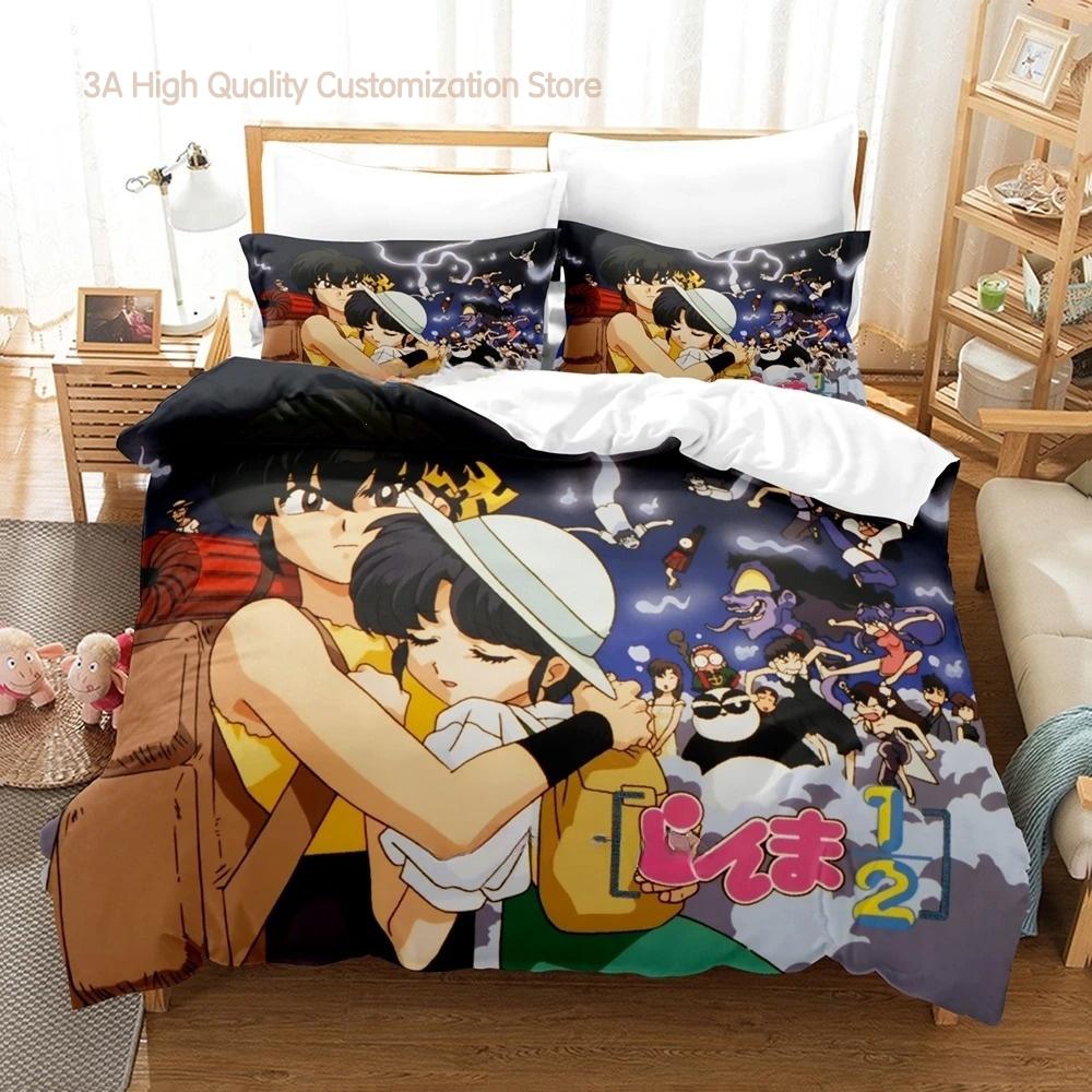 Ranma 1/2 Комплект постельного белья Односпальный Двуспальный Полный Королевский Размер Размеры Комплект постельного белья Взрослые Молодые Парни Спальня Комплекты пододеяльников 3D Печать