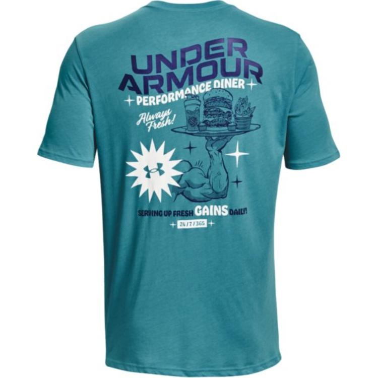 Under Armour Футболка с круглым вырезом и коротким рукавом с принтом букв, мужская, цвет синий 1376839-434