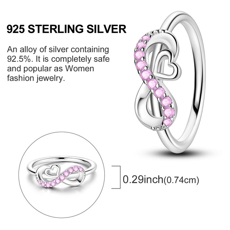 Original Women Silver Rings Sparking Pink Heart Zirconium Ring for Women Girls Engagement Jewelry Anniversary Gift