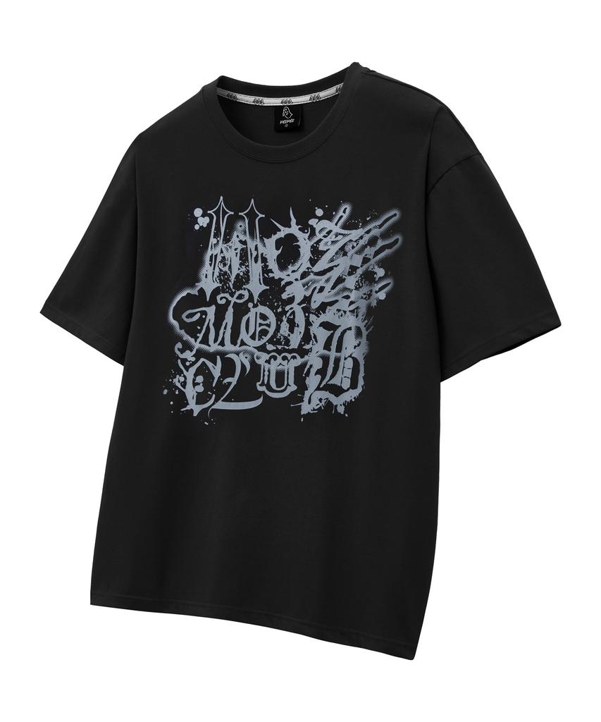 MOZMOZ Ink Print Double Weave Short Sleeve T-Shirt Black