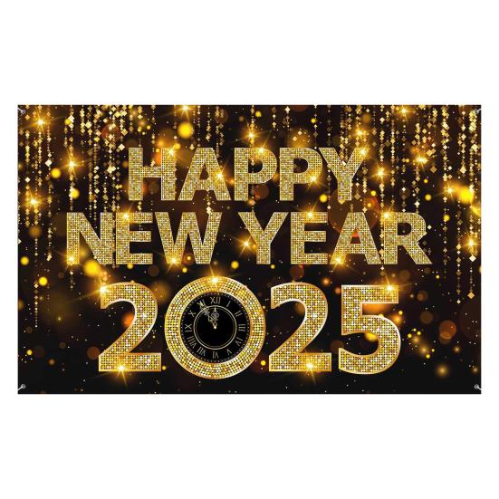 2025 С Новым годом Фон Блестящий Новогодний Подвесной Баннер Черный И Золотой Фото Фон для Домашнего Офиса Вечеринка Декор