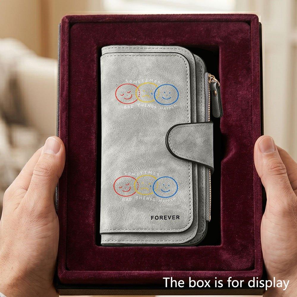 Unique three-color smiley face men's large-capacity wallet with business card slot and cash pocket, suitable for formal occasions and office use, a