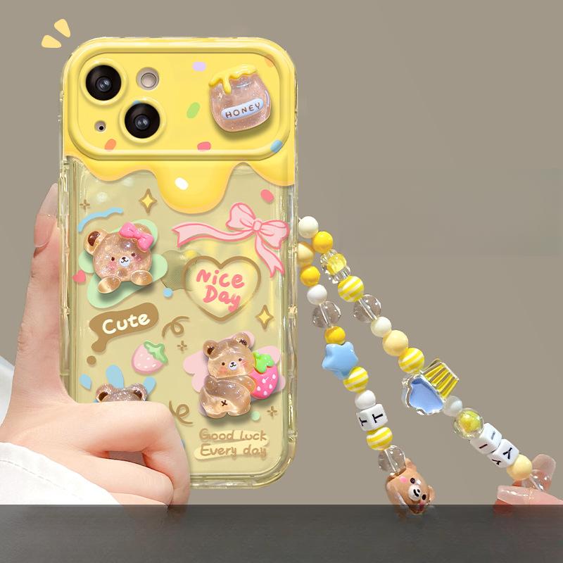 Цепочка-кукла Мишка Любовь Подходит для мобильного чехла Apple 15 IPhone 14/13pro Зеркало-книжка 11 Мультяшный