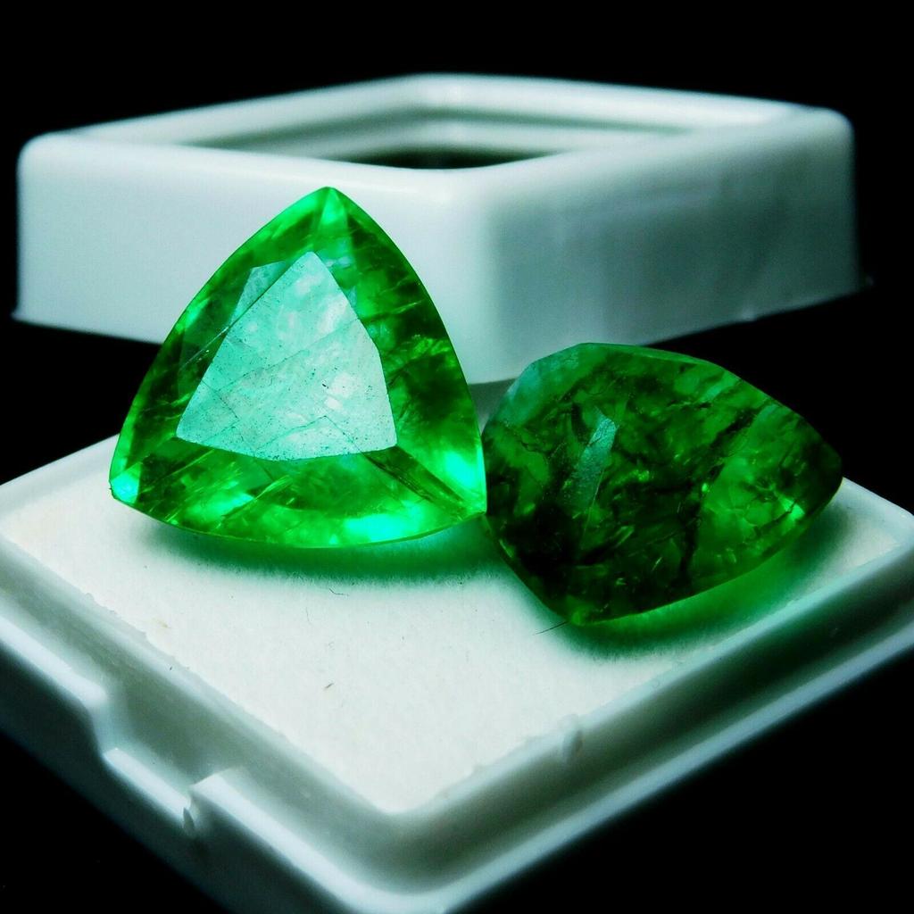 Natural COLOMBIAN Emerald Trillion Cut 17.58 Ct Green Pair Gemstone