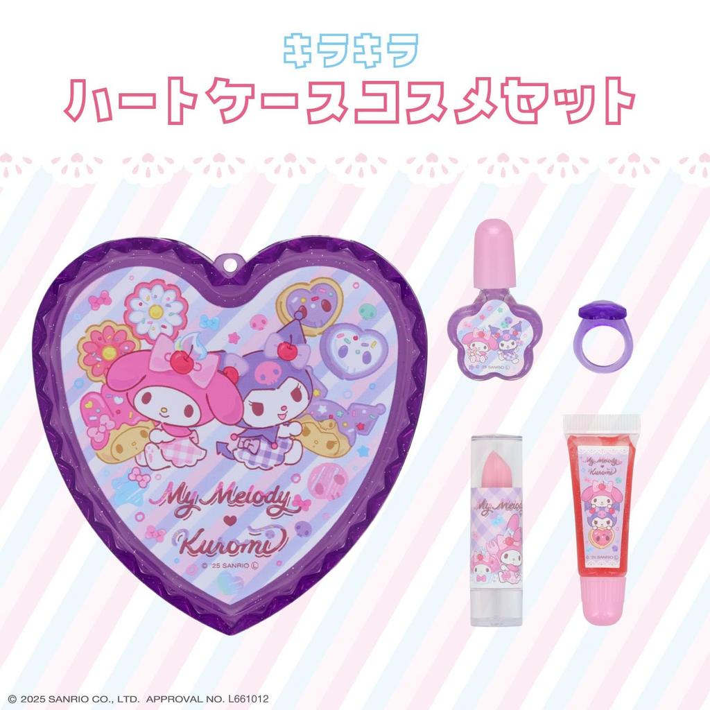 SHOBIDO Sanrio Набор косметики в форме сердца для губ и ногтей с персонажами Sanrio Мелоди Кидс, Кэр, (Мой и Куроми)