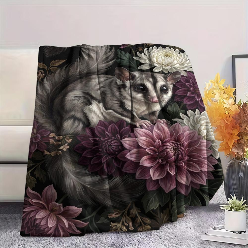 1PC Dark Floral Wildlife Print FlAannel Blanket, High quality Comfortable for All Seasons, Home Decor, Warmth and Comfort