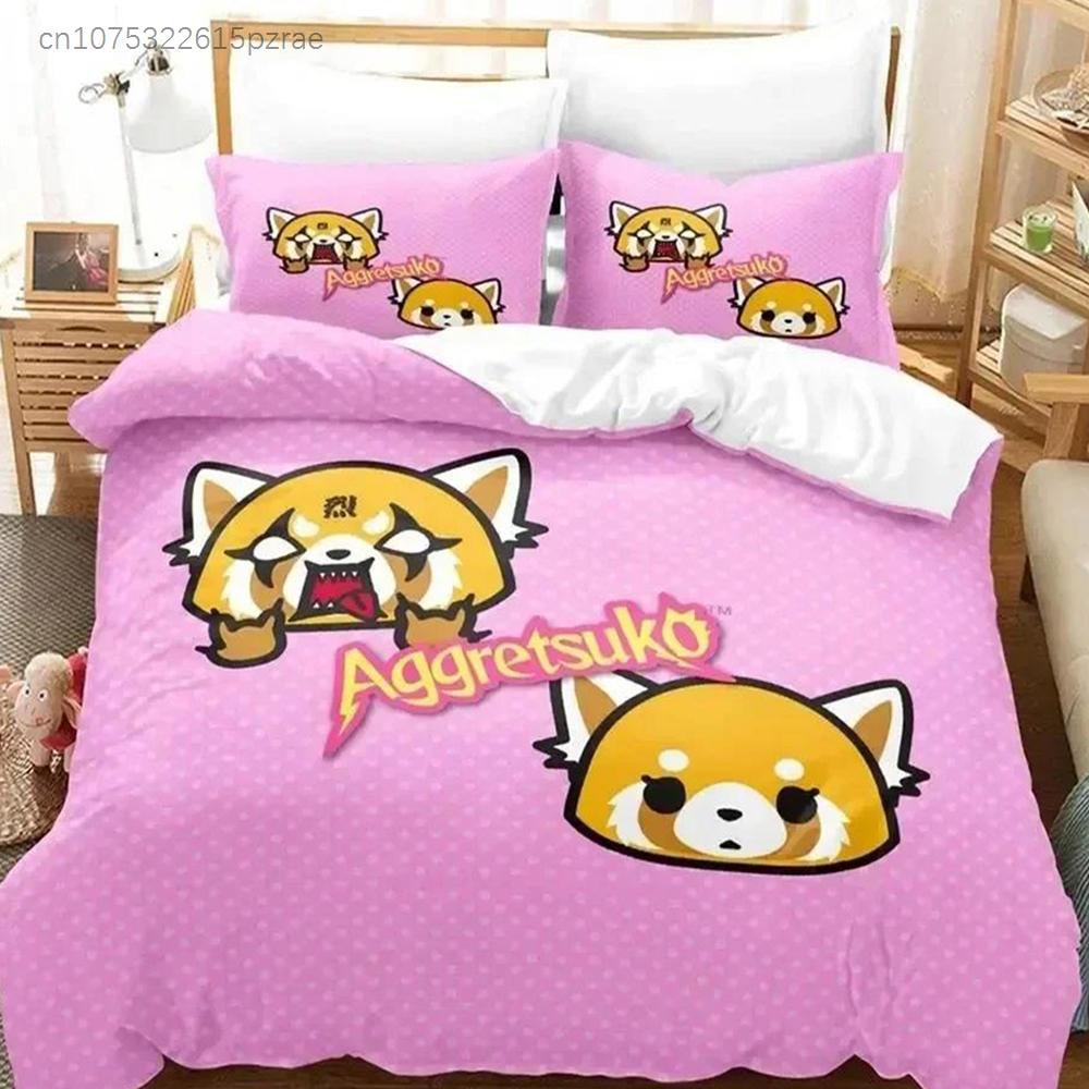 3D Print Anime Aggretsuko Bedding Set Duvet Cover Bed Set Quilt Cover Pillowcase Comforter King Queen Size Boys Adult Bedding