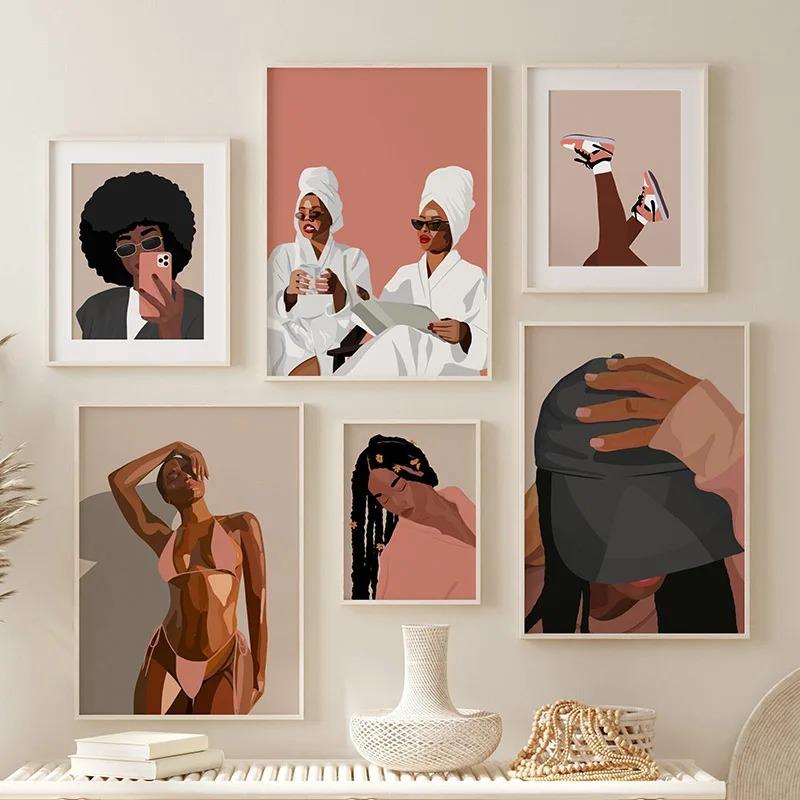 Sunny Holiday Bikini Black Woman Fashion Girl Wall Art Canvas Painting Posters Living Room Decorative Print Wall Pictures Home