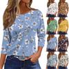 Women's Fashionable Casual Round Neck T-Shirt With Floral Print And Three-Quarter Sleeves