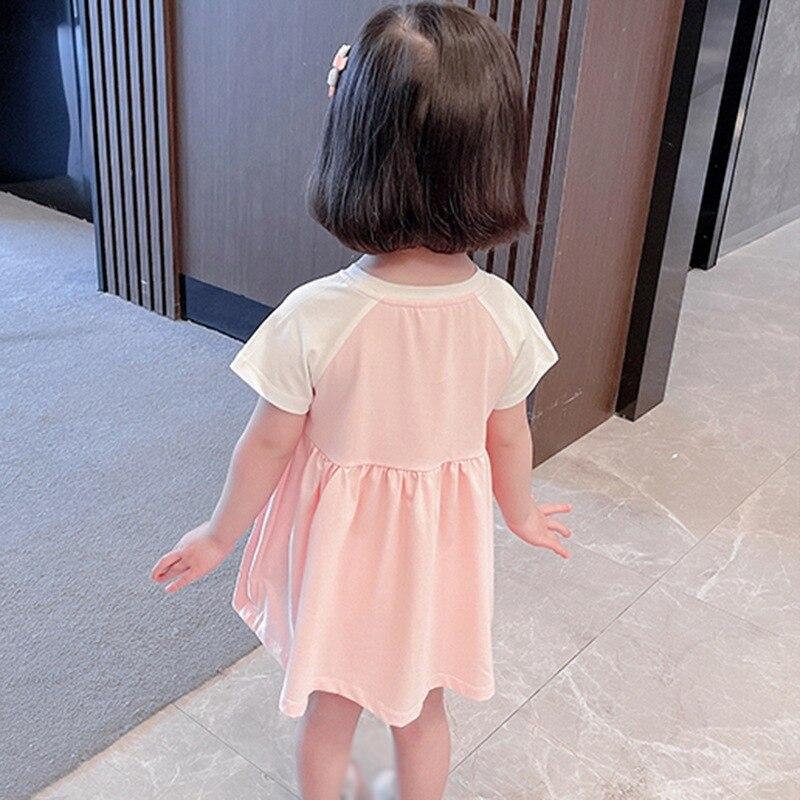 Детское платье для девочек, летнее милое платье-футболка с цветочным принтом, свободное платье с высокой талией
