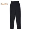 Women Pants Elastic High Waist Solid Color Slim Fit Trousers with Pockets Casual Commuting Style Office Lady Pants