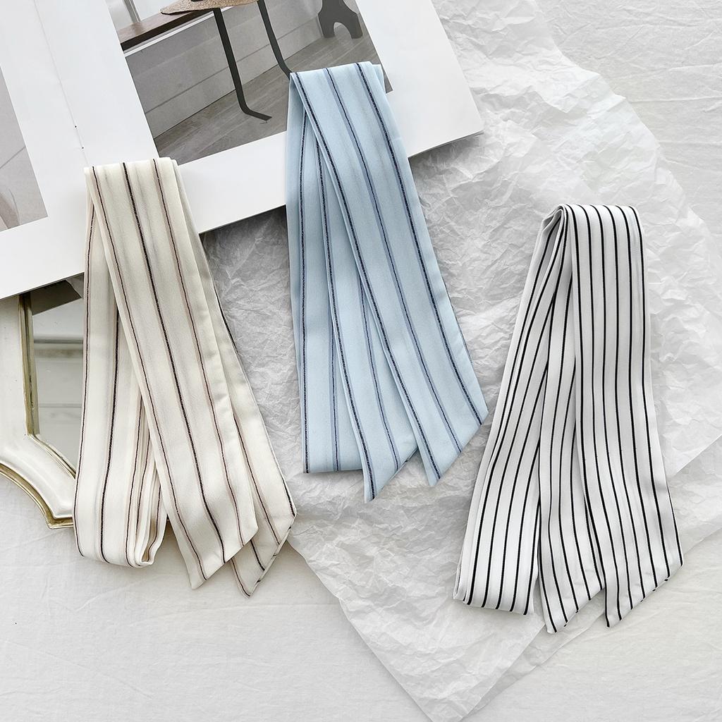 Commuter Striped Small Silk Scarf Women'S Thin And Narrow Strip Pointed Corner Scarf Versatile Bag Shirt Ribbon Streamer Headband