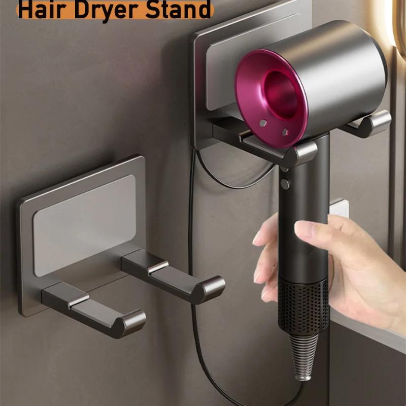 Aluminum Hair Dryer Holder Wall Mounted Self Adhesive No Drill Hairdryer Rack for Dyson Punch Free Bathroom Storage Organizer