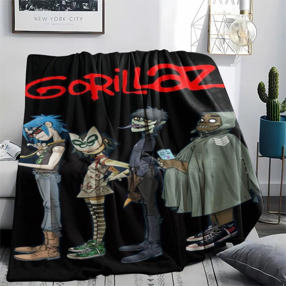 1PC Gorillaz Print Flannel Blanket, High quality Comfortable for All Seasons, Home Decor, Warmth and Comfort, Perfect for Christmas Gifts