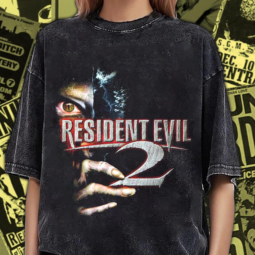 Vintage Washed Resident Evil 2 T-Shirt: Zombie Face Unisex Heavy Cotton Tee RE002