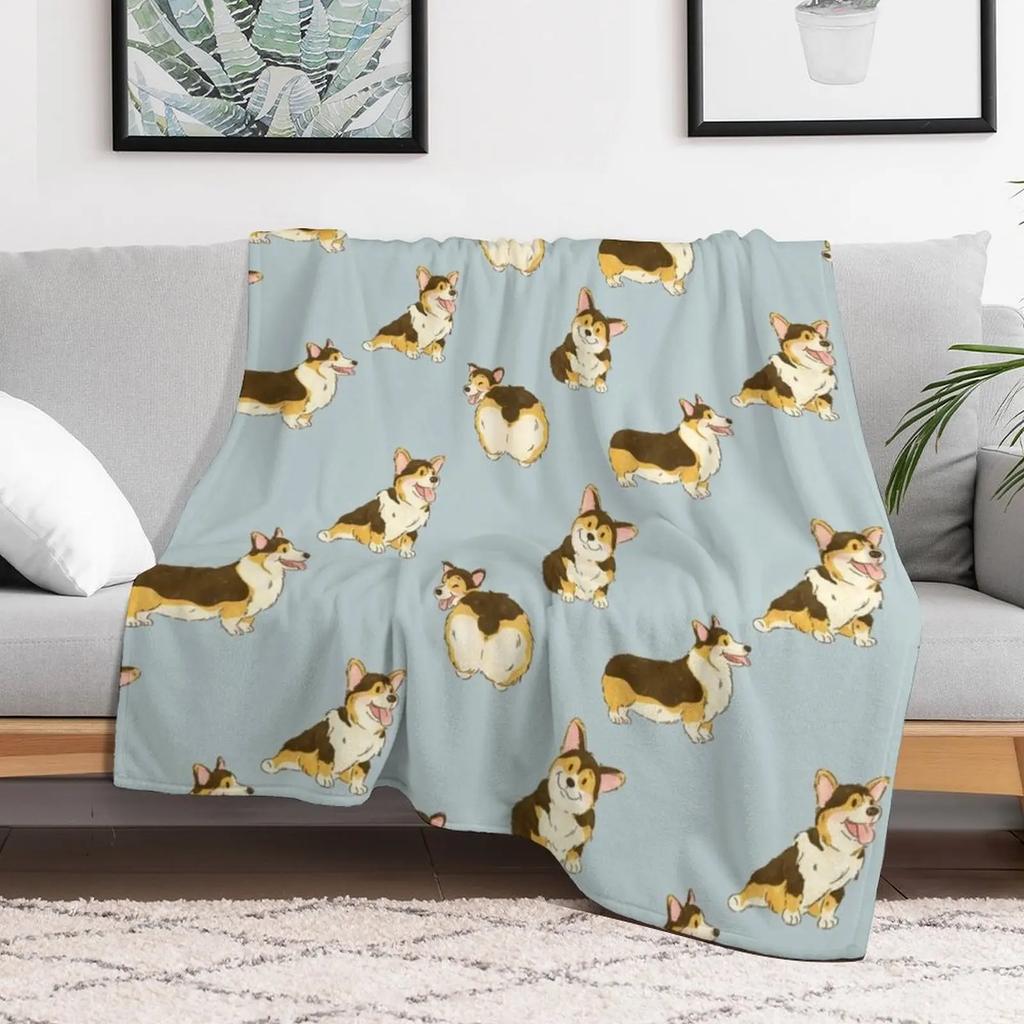 Tri Color Corgi Dog Throw Blanket Cozy Sofa Blanket for TV Watching Napping