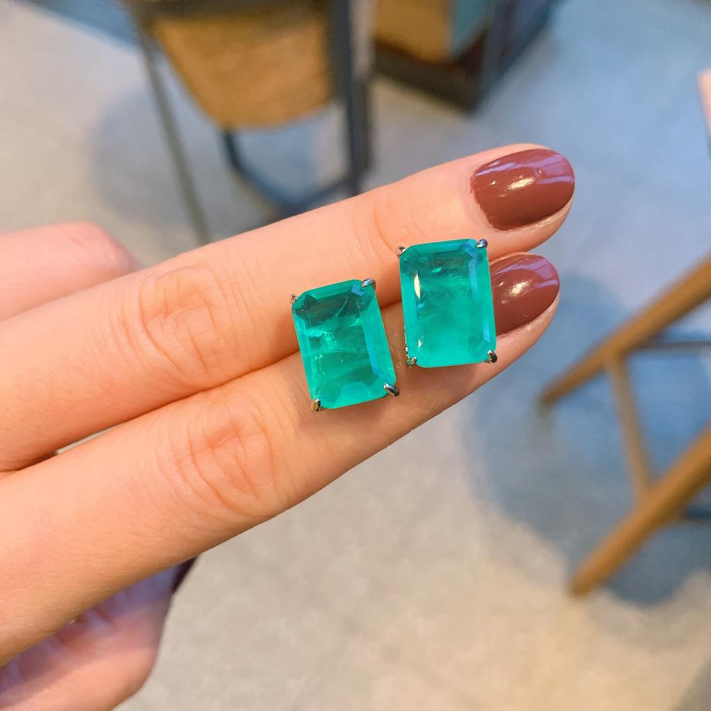 Трансграничная прямая трансляция в TikTok Изумрудно-циркониевое колье Серьги Палаиба Зеленый Свет Прямоугольный кулон