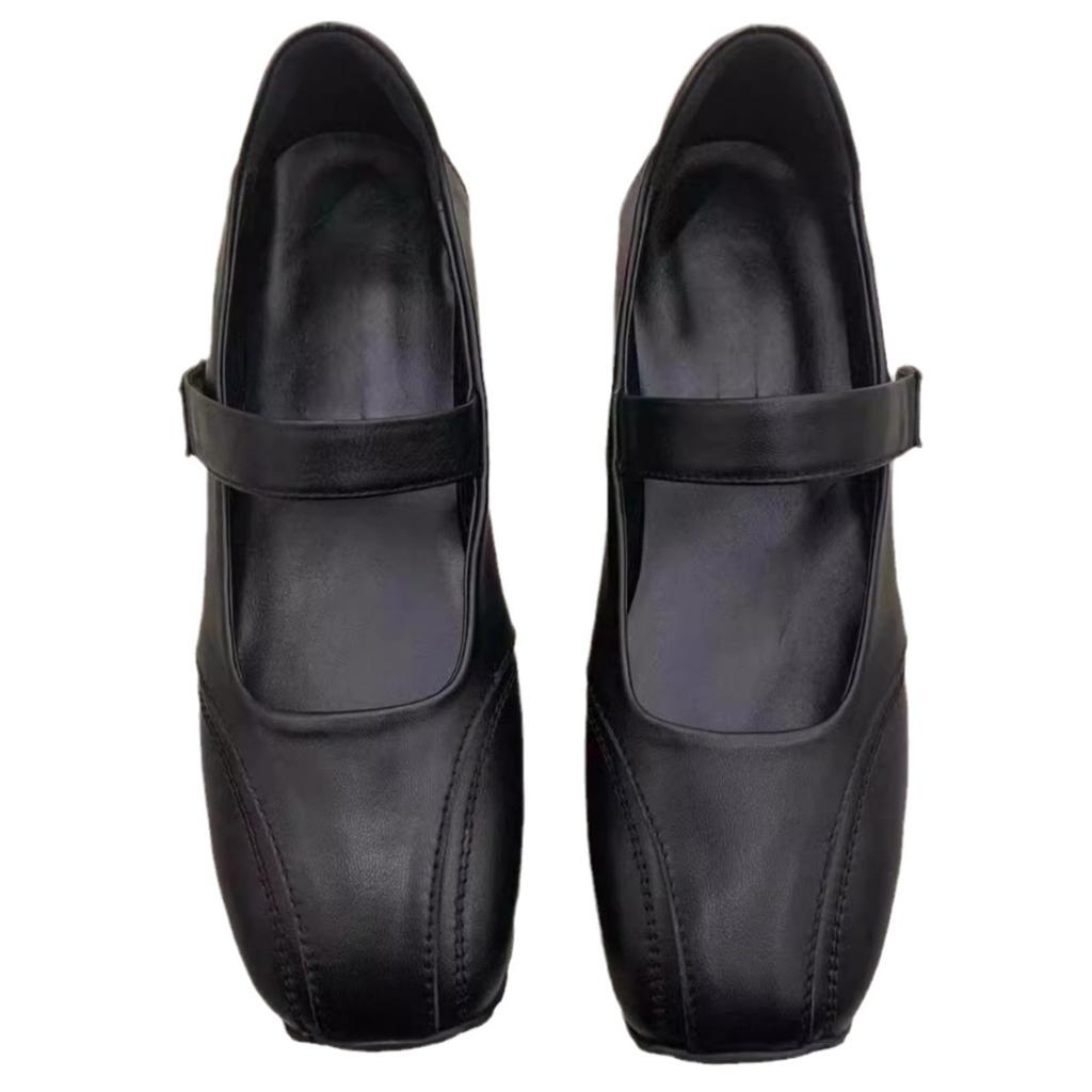 Spot second hair! French square head flat bottom Mary Jane women's shoes 2025 new leather versatile Velcro single shoes