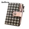 Women's Fashion Short Purse Houndstooth Wallet Zipper Coin Purse Snap Button Billfold Pu Leather Card Holder
