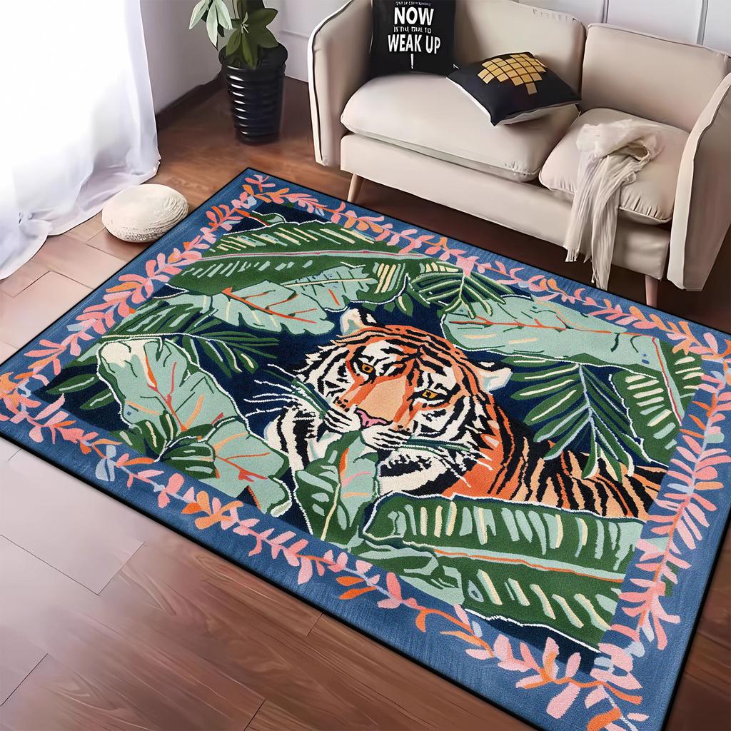 Modern Style Big Size Living Room Rugs Tiger Pattern Bedroom Carpet Soft Non-slip Mat for Kids Foldable Easy Clean Customizable