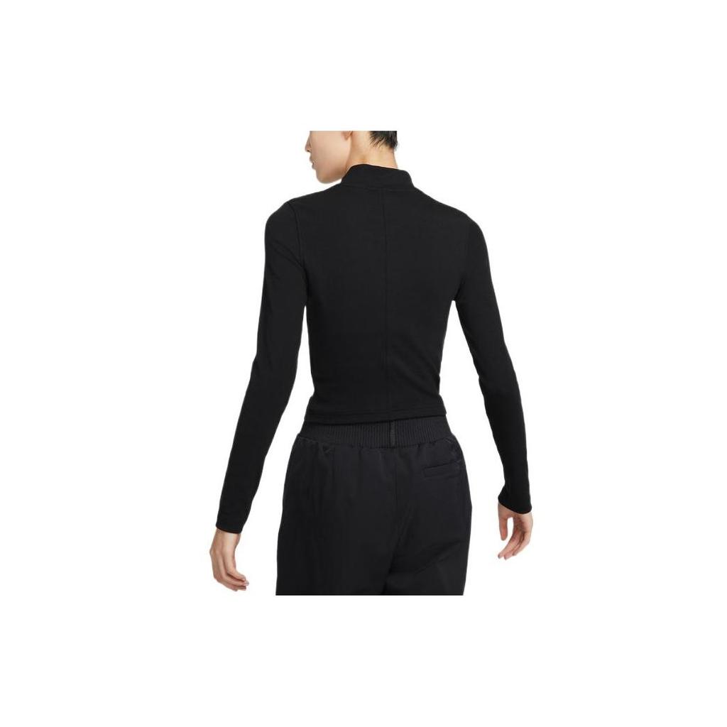 Nike Sportswear Essential Ribbed Long-Sleeve Top Black White Women DV7881-010