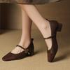 Fashion 2025  Thick Heel Mary Jane Single Shoes Women's New Spring French Mid Heel Evening  Square Head Small Leather Shoes