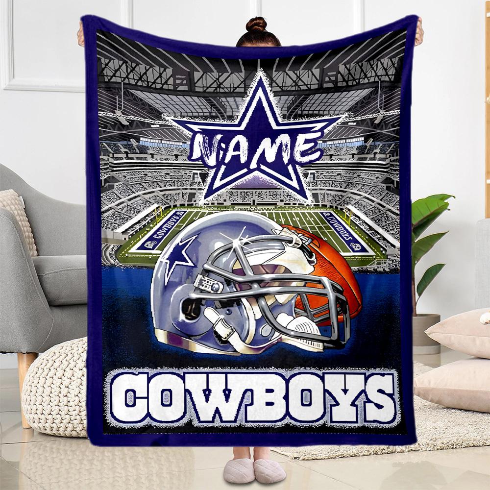 Cowboys Helmet Stadium Personalized Text Blanket Cozy Personalized Blanket Ultra-Soft Throw For Bedding Sofa Home Decor Bed for All Occasions