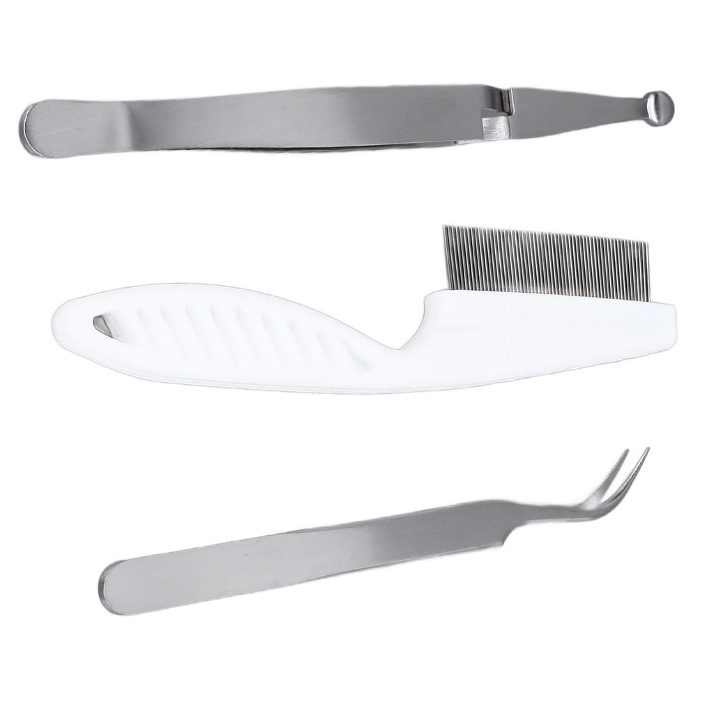 Pet Flea Remover Kit Durable Stainless Steel Flea Tweezers Comb Clips Set Easy Operation Removal Tool for Dogs Cats