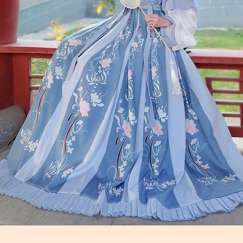 Весеннее сценическое китайское танцевальное платье Hanfu, женский костюм для танцевальной вечеринки, юбки с вышивкой и перекрестным воротником, до половины талии
