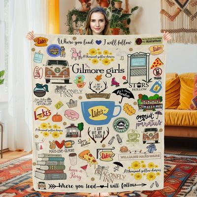 1 шт. Фланелевое одеяло на тему телешоу - Супермягкое, с логотипом Luke's Diner, Stars Hollow и цитатами "Where You Lead",