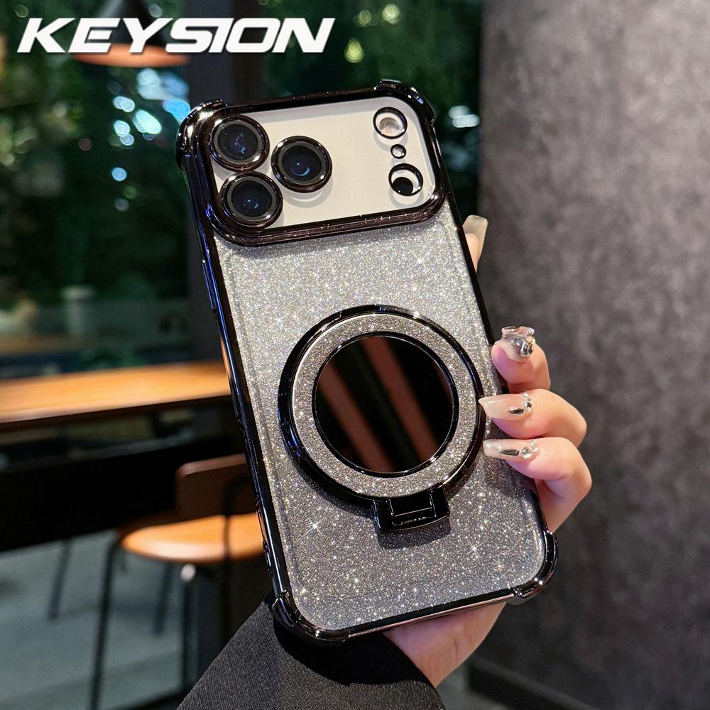 KEYSION Градиентный блестящий магнитный чехол для телефона MagSafe для iPhone 17 Pro Max 17 Air с зеркалом для макияжа и кольцом-подставкой, противоударный чехол