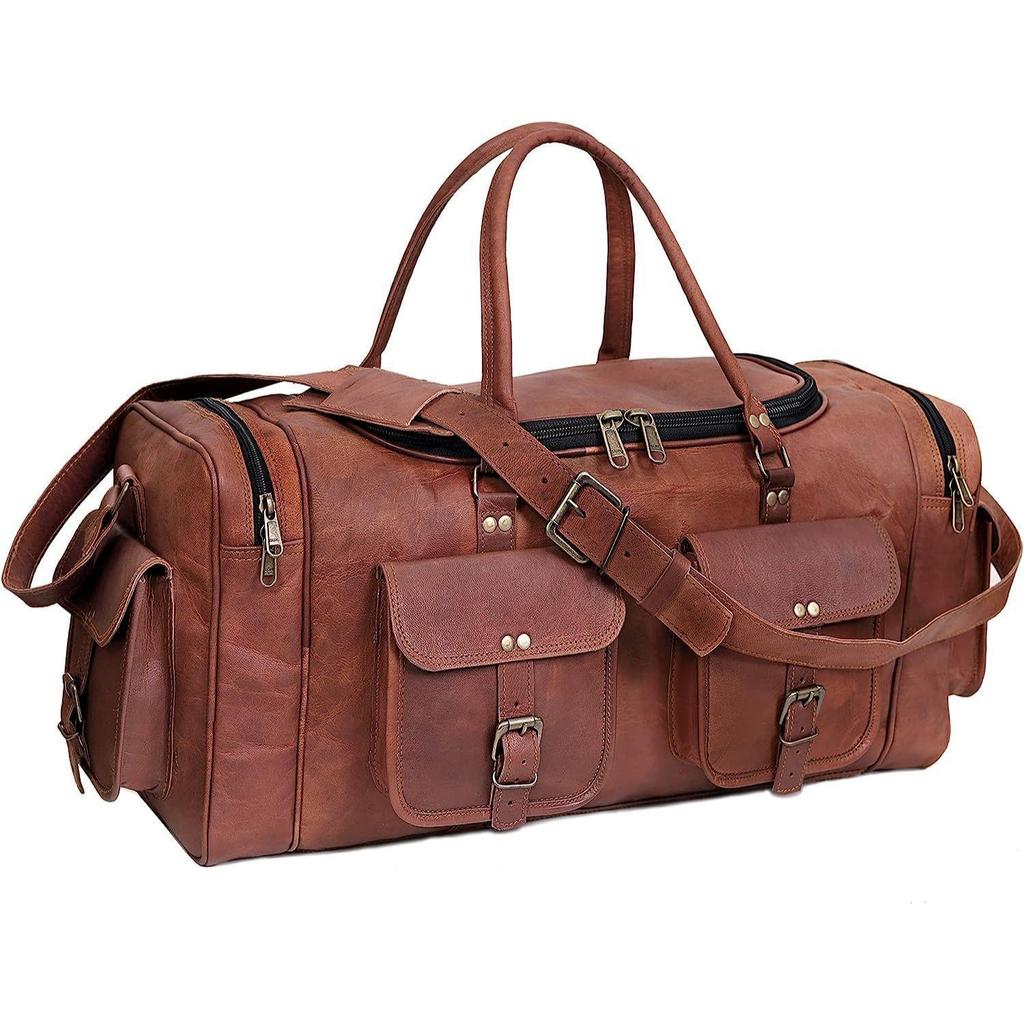 Leather 24 Inch U Zip Holdall Luggage Handmade Duffel Bag Carryall Weekender Travel Overnight Gym Sports Carry On Duffel Bag For Men And Women