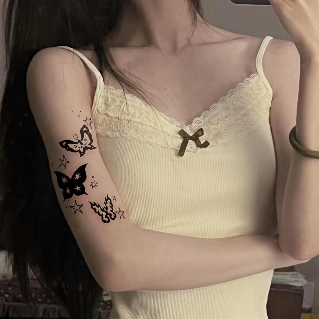 Diablo Abi Ветер Бабочка Комбинация Татуировка Наклейка Kusa Личность Водонепроницаемая Долговечная Рука Большой Рисунок Наклейка