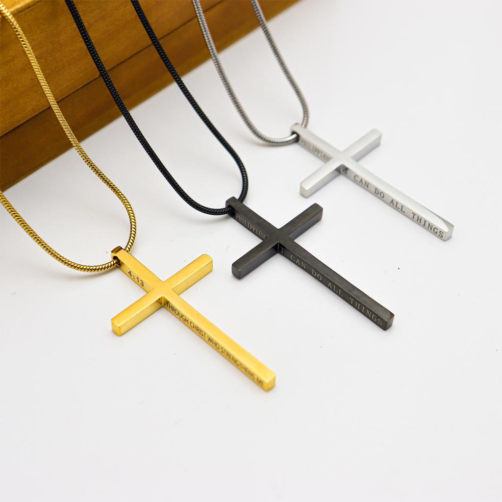 Ожерелье-крест с гравировкой из титановой стали, мужское, из титановой стали с золотым покрытием, ювелирное изделие для пары, студенческий кулон, модное мужское ожерелье-подвеска