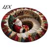Non Slip Bedroom Accent Rug Christmas Round Area Rug, 3D Optical Illusion Floor Mat with Santa Candy Cane Winter Holiday Carpet Print, Non-Slip Stain