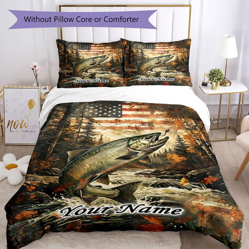 3PC Custom Name American River Salmon bedding,soft and breathable,2D flat print,room decor.,Poster Three-piece set,Soccer Three-piece set,Art,Poster,S