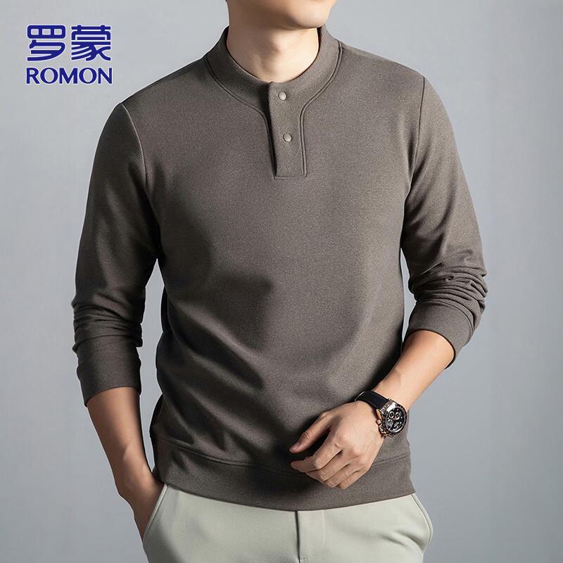ROMON Men's Business Casual Solid Color Crewneck Pullover Sweatshirt