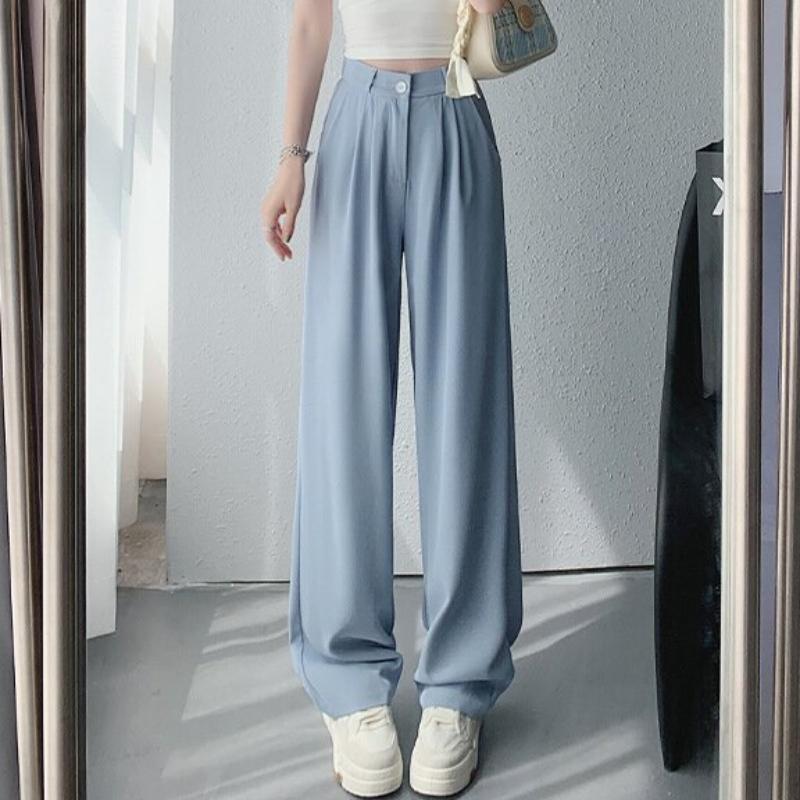 GMXIA Розовые брюки с высокой талией и драпировкой, широкие брюки для женщин, летние брюки прямого покроя с баской, повседневные женские брюки