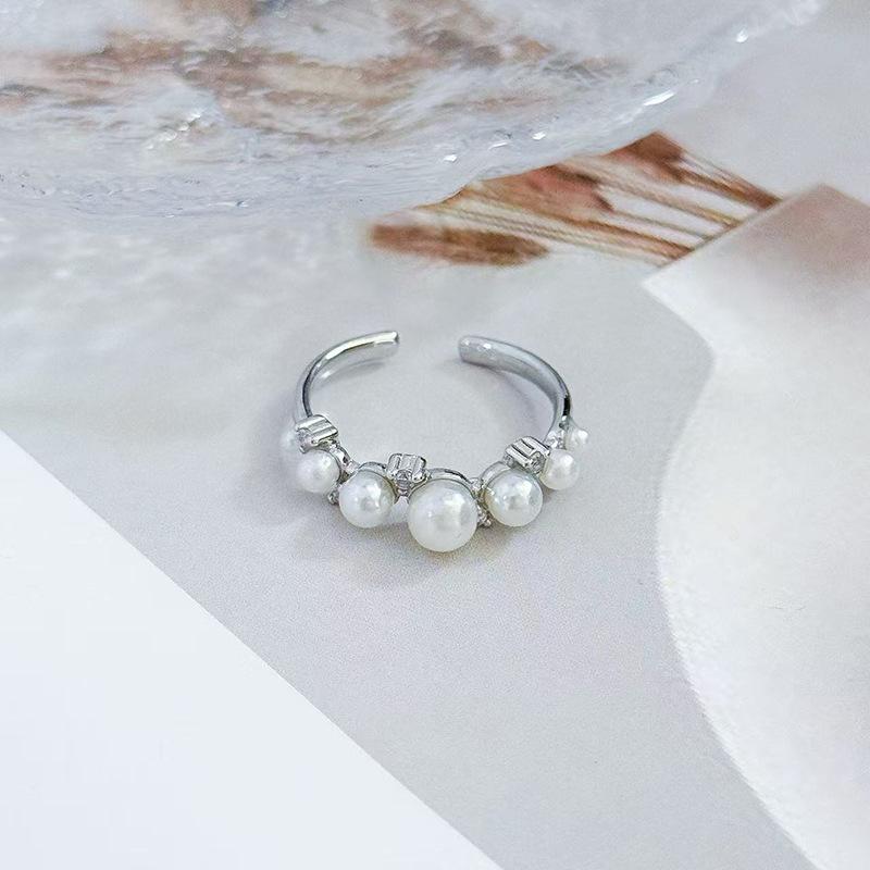 "Liu Guang Fan Bead" French Vintage Zircon Super Immortal Open Ring Women'S Fashion Comet Scallop Stacked Index Finger Ring