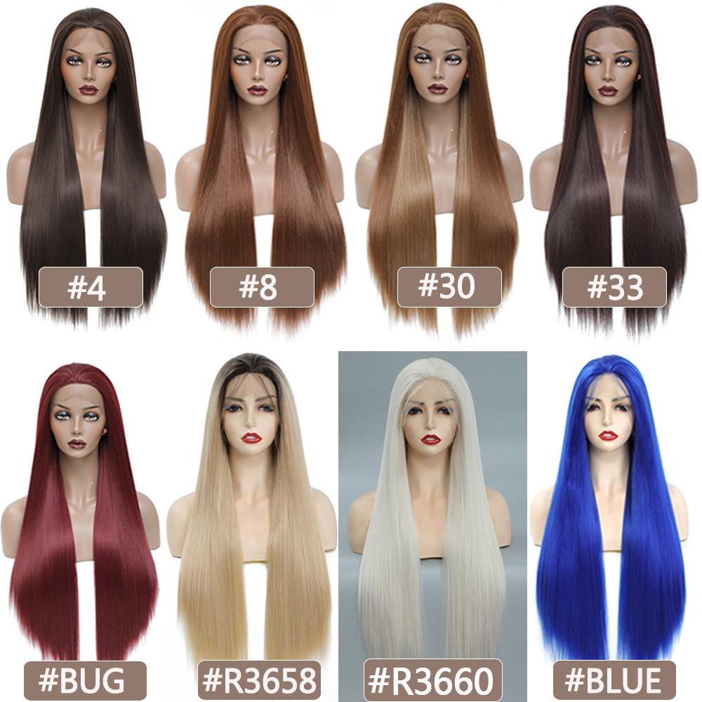 3X13 Lace Frontal Synthetic Wig Long Wavy Hair For Black Women Free Part Brown Color High Density Transparent Lace Front Wig