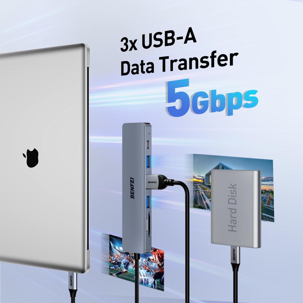 BENFEI USB C Hub USB C Hub Multiport to HDMI to Card PD 100W Зарядка Power Delivery Thunderbolt Совместимость с iPhone 15 MacBook iPad 7in1, адаптер,