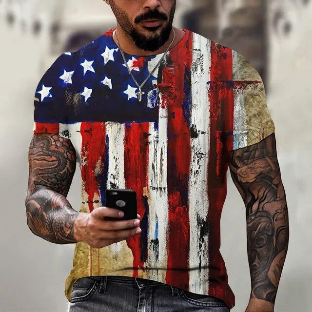 Summer T-shirt Men Short 3D Print Fashion Tops Casual Tee American Flag Harajuku Sleeve Shirts Oversize T-shirt Street Clothing