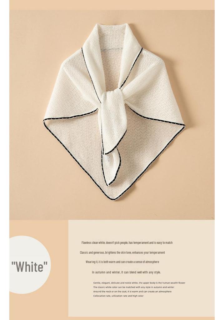 Korean Style Women's 100% Pure Cashmere Color Block Knit Triangle Shawl Scarf