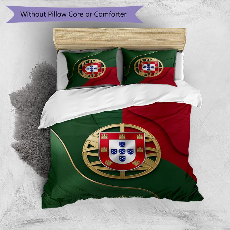 Portugal Football Printed Bedding 3 Piece Set Cozy Breathable Bed Cover Set as Housewarming Holiday Gift