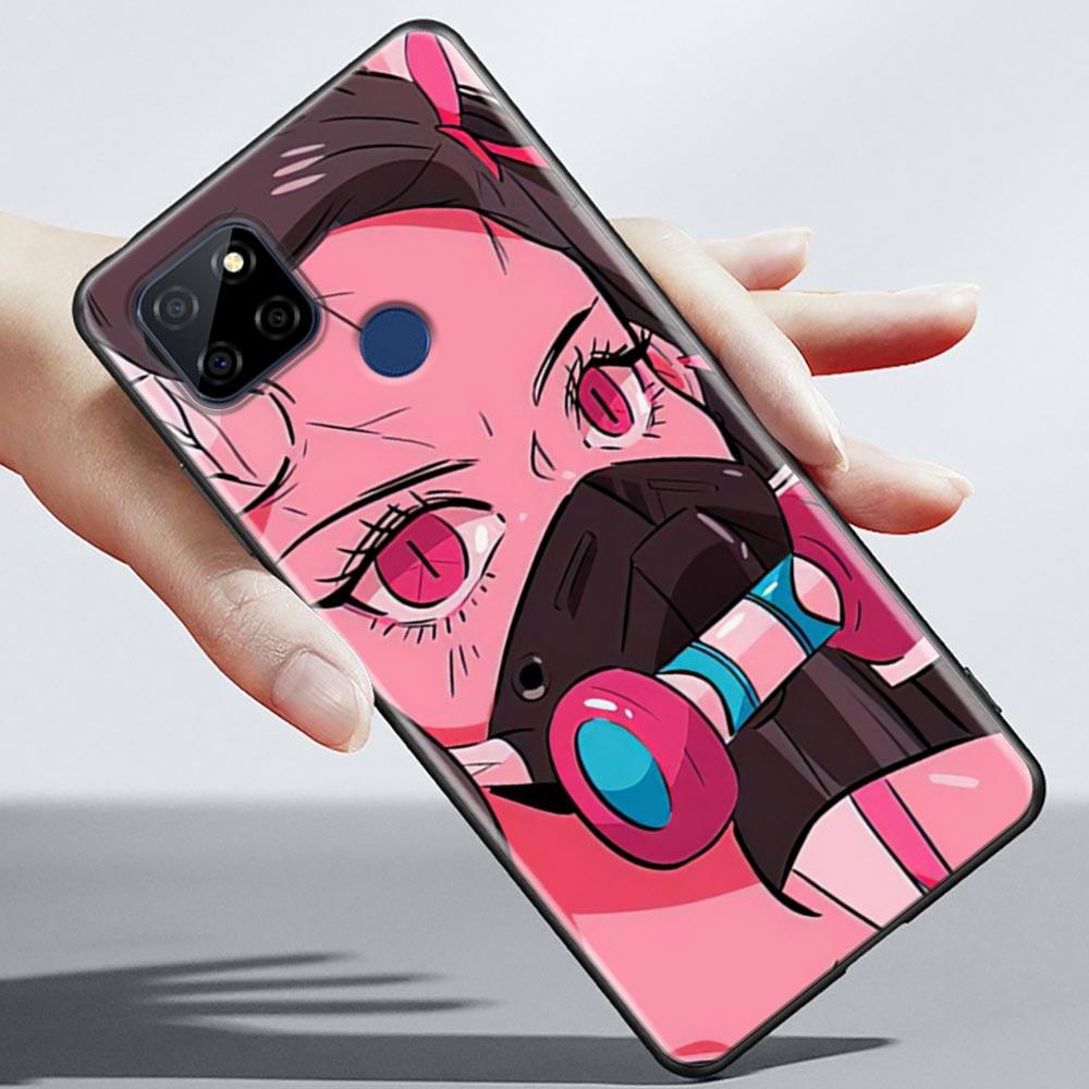 Супер милый чехол для телефона с аниме для девочек для OPPO Realme 5 6 7 7i 8 8i 9 9i V25 F9 F17 F19 5G 4G Pro Narzo Speed, черный мягкий чехол, Чехлы